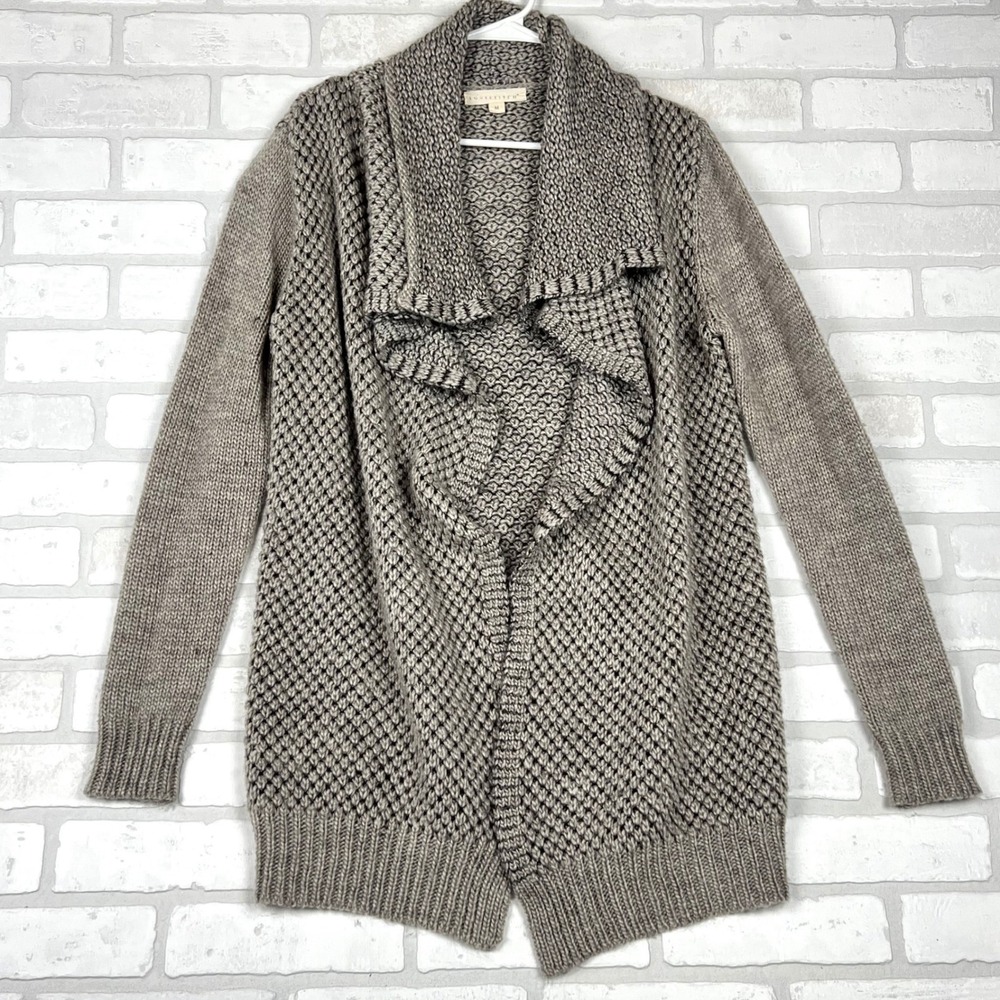 Lovestitch Womens Chunky Knit Shawl Collar Open Front Cardigan Taupe Marl Size M